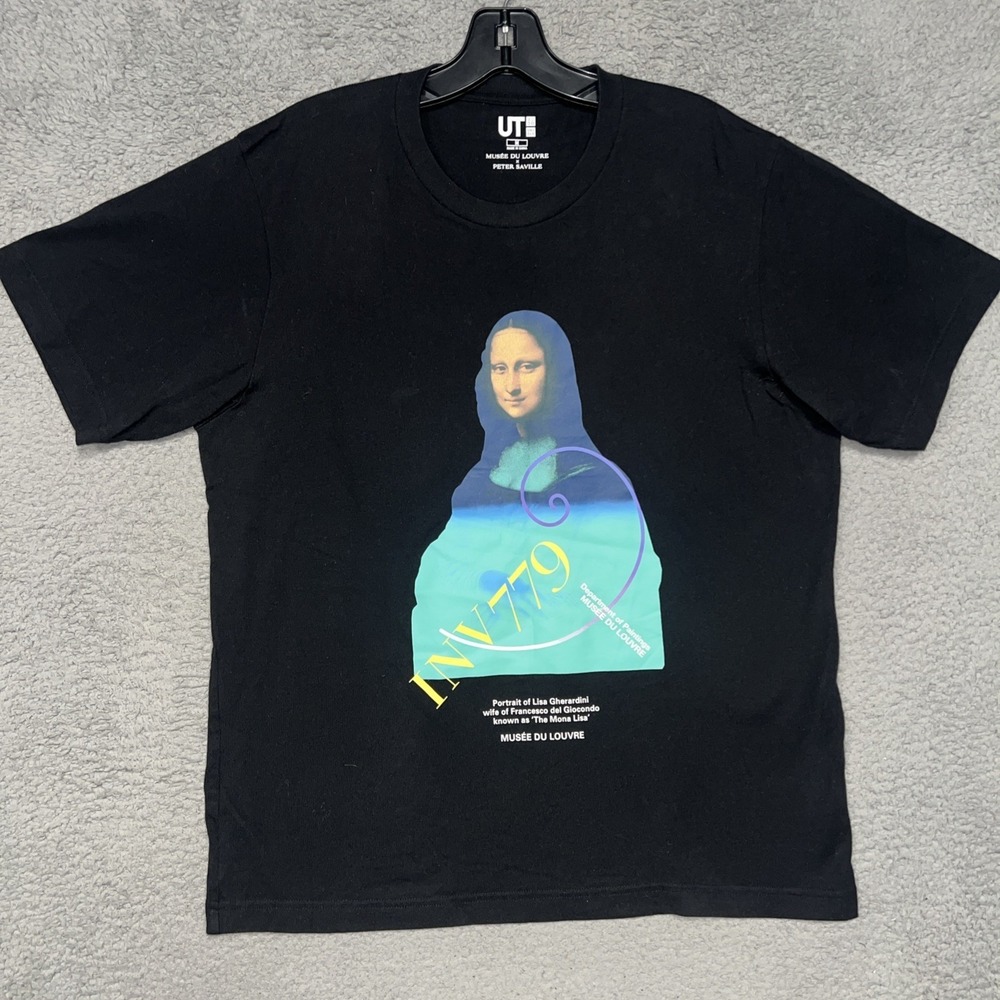 Uniqlo Musee du Louvre x Peter Saville T Shirt Men's Size M Black Mona Lisa Tee